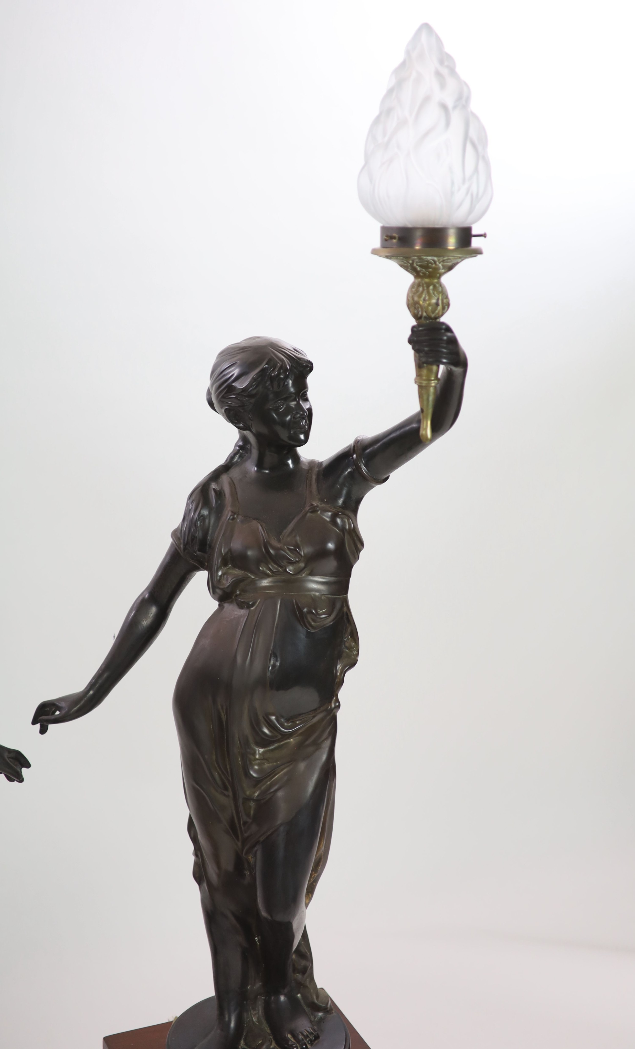 A pair of 19th century style bronze figural torcheres, overall H 192cm